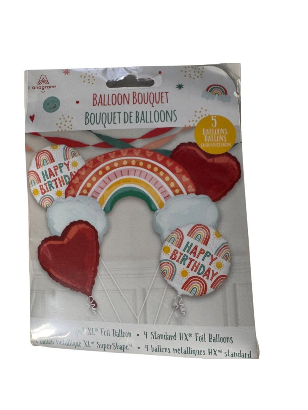 Rainbow Birthday Foil Balloon Bouquet XL 5-Pack Party Decor Rainbow Anagram